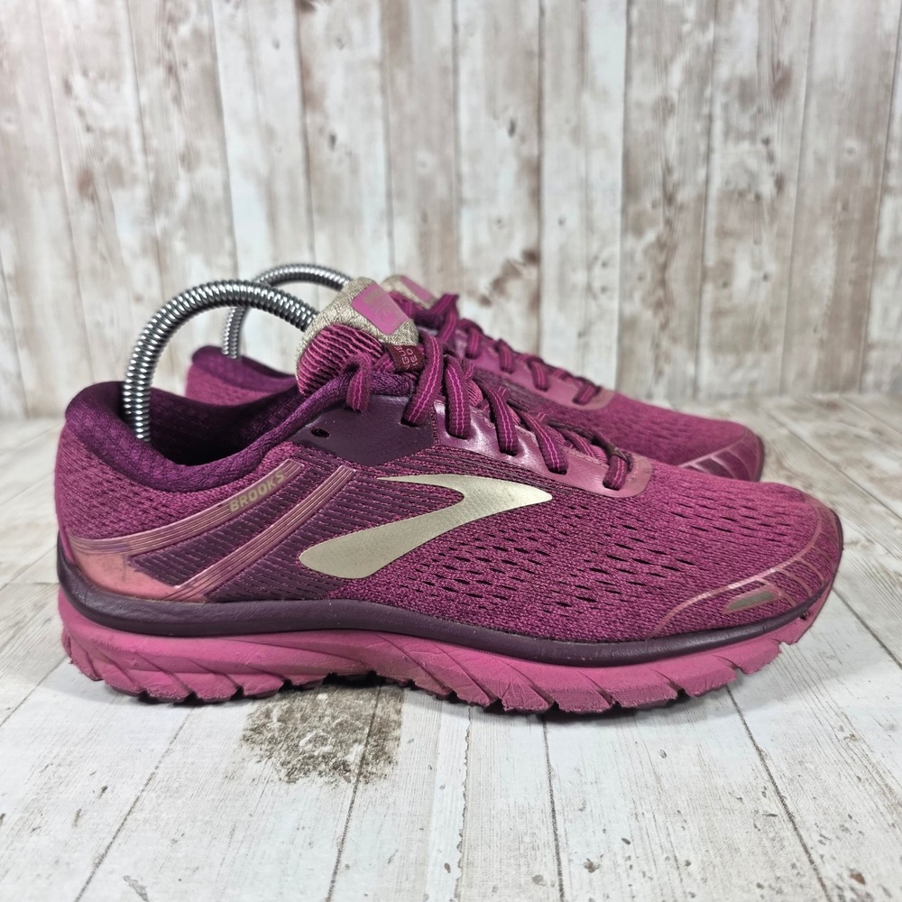 Brooks Adrenaline GTS 18 Womens 8.5 Purple Rose‎ Gold Running Shoes 1202681B630